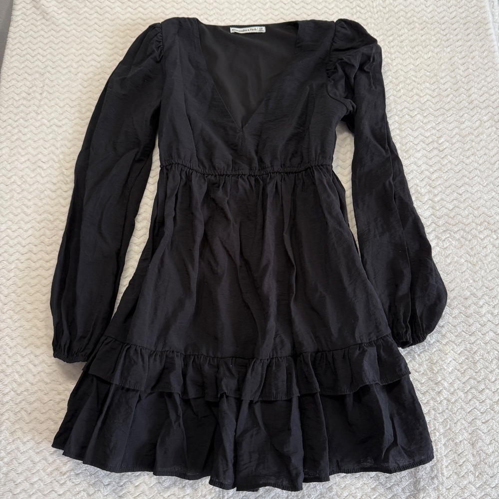 Abercrombie & Fitch Black Long Sleeve Tiered Ruffle Mini Dress XSP Petite